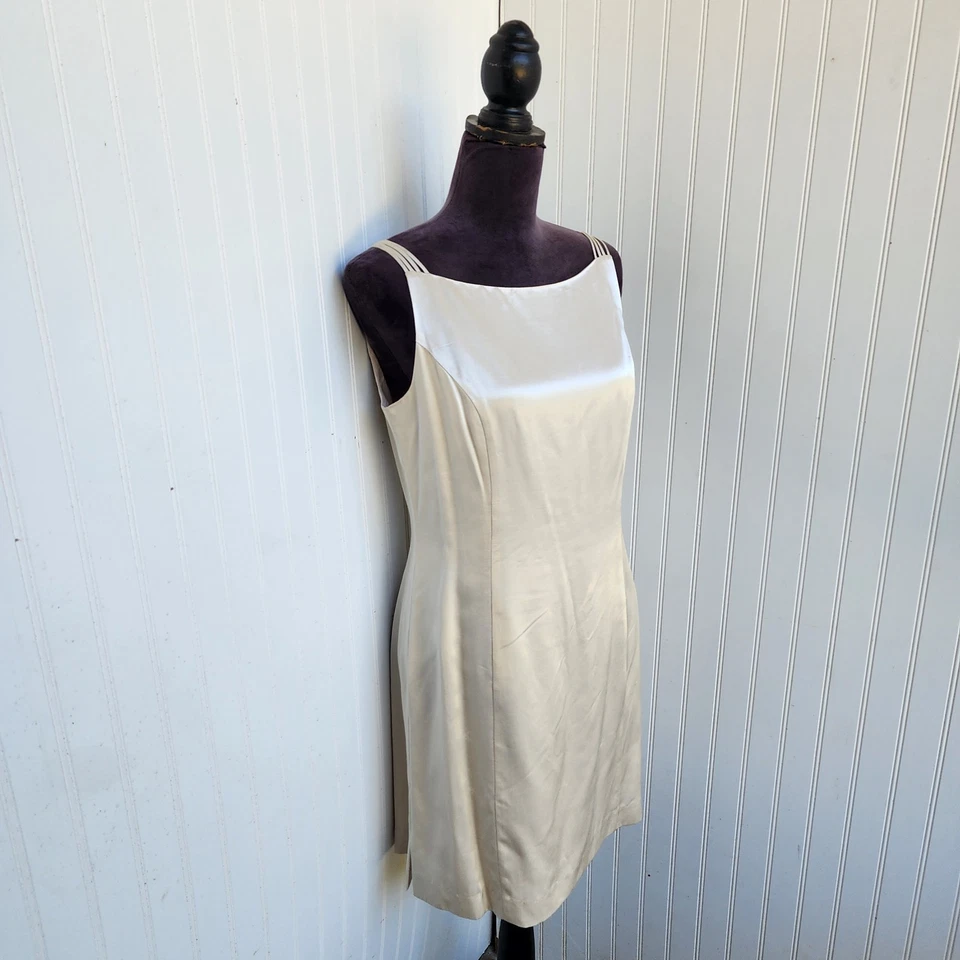 Vestido de Colección Fairweather Para Mujer Correa de Espagueti Satén Tirantes Beige Forrado Talla 10 Foto 3 de 4