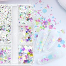 Mini 6 Grid Transparent Love Star Moon Nail Sequins Decoration Material