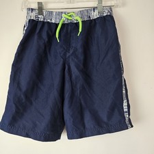OP Ocean Pacific Boys Large 10-12 Blue Solid Swim Trunks Board Shorts