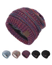 Satin Lined Beanie for Women - Windproof Slouchy Winter Hat Silk Lining Soft ...