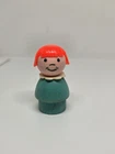 Vintage Fisher Price little people wood turquoise girl w/red hair Snowmobile 705