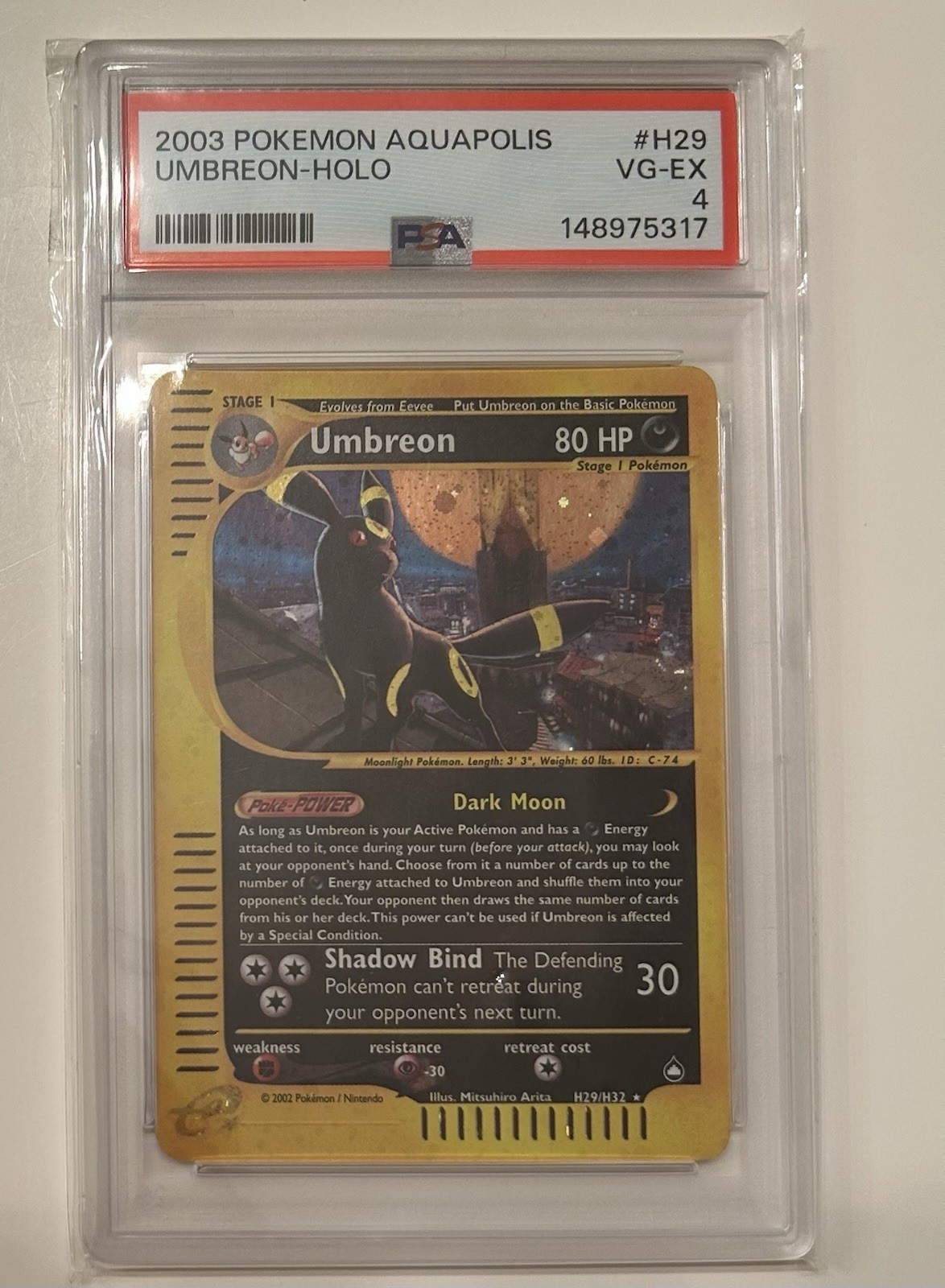 2003 Pokemon Aquapolis #H29 Umbreon Holo Card PSA 4