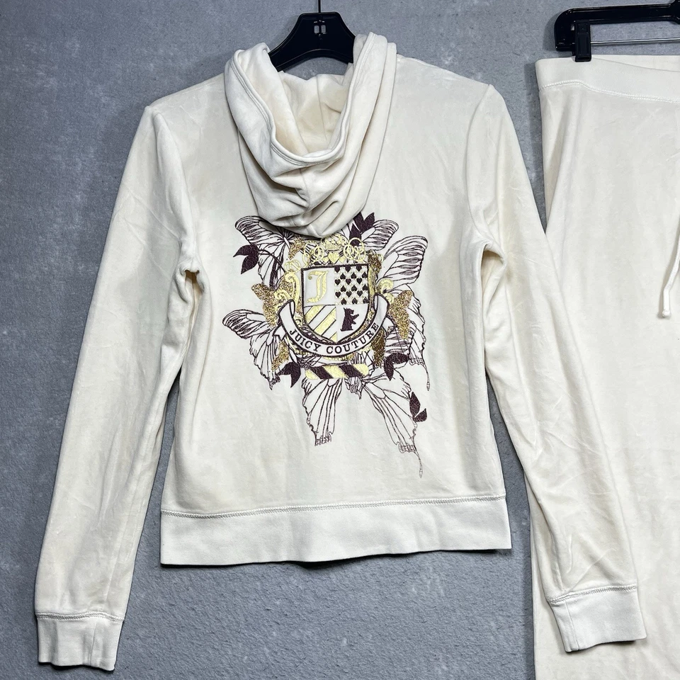 De colección Y2K Juicy Couture Terciopelo Chándal Chaqueta XL Pantalones S Conjunto Crema Para Mujer Foto 2 de 4