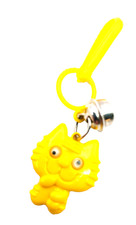 Vintage 1980s Bell Charm Yellow Googly Eyed Cat for Plastic Clip Necklace