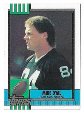 1990 Topps Mike Dyal Disclaimer Back Rookie Card #286 Los Angeles Raiders RC. rookie card picture