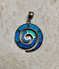 Sterling silver & blue opal spiral pendant