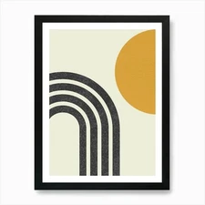 Mid-century Modern Sun and Rainbow  Framed Wall Art Poster Canvas Print Picture