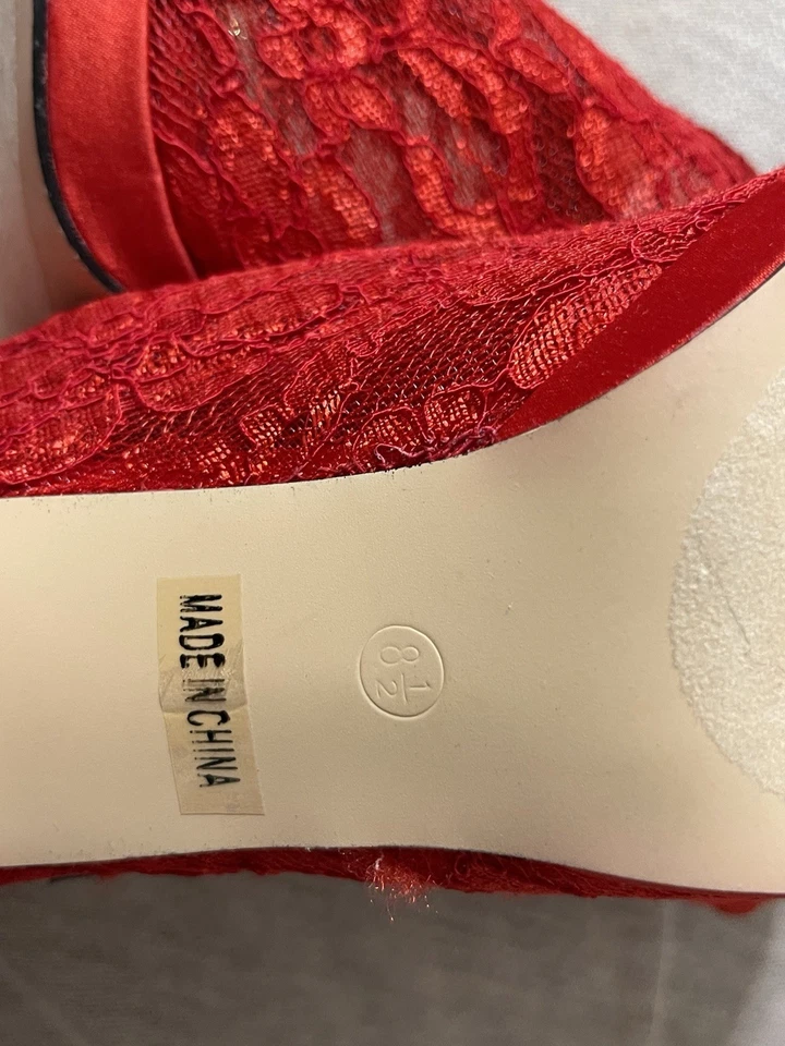 DeBlossom Lace Bridal Platform High Heel Peep Toe Red Rhinestones Women’s 8 1/2 - Изображение 3 из 4