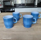 Vintage Fire King Blue White Speckled D Handle Mugs Anchor Hocking Set of 4 RARE