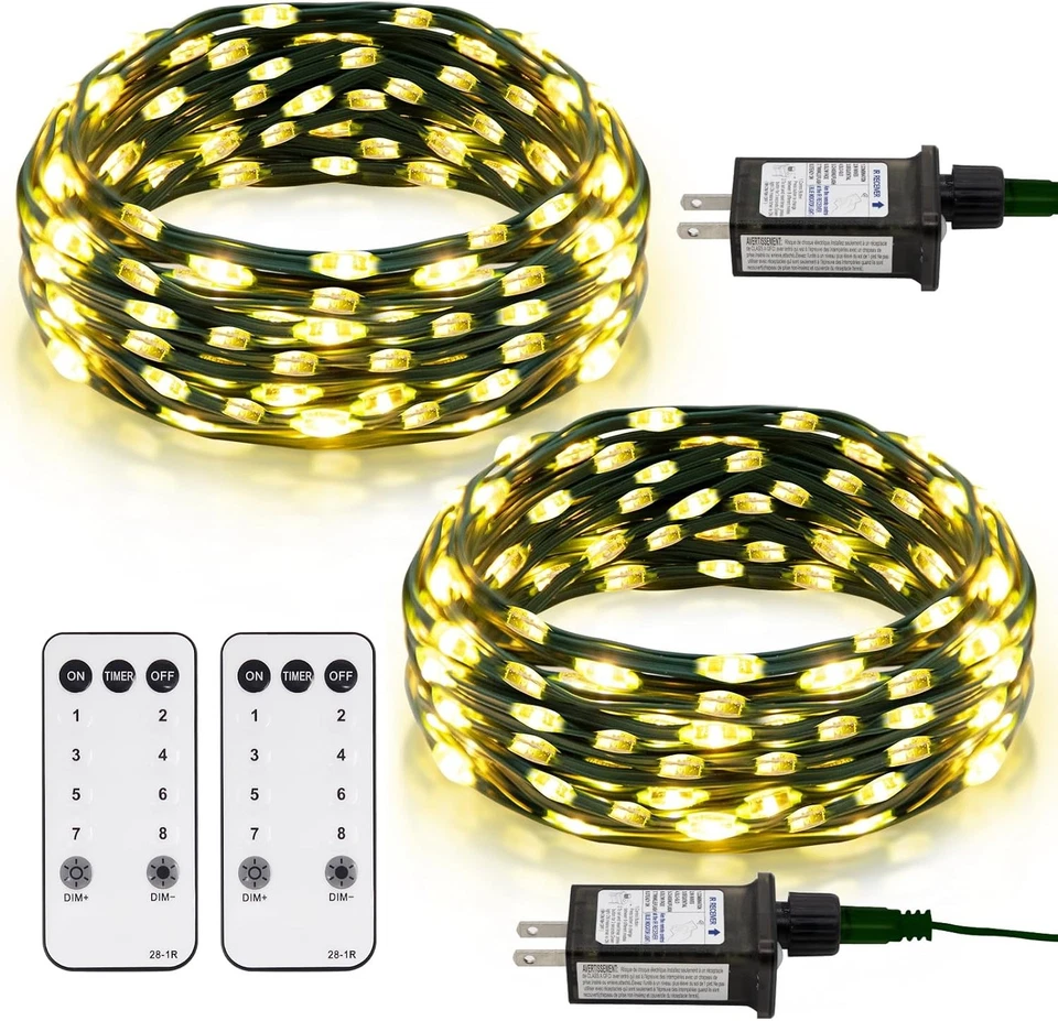ECHOSARI 2 Pack Fairy String Lights Plug in, 33Ft Green Wire 100 Micro Warm White