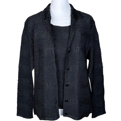 Pile Ou Face Paris Plisse Twin Set Womens OS Black Textured Jacket Tank Top Goth