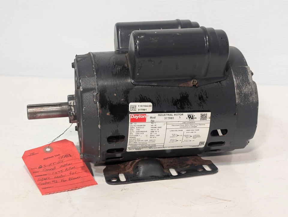 Motor industrial Dayton 31TR81, 1 HP, 1PH, 1725 RPM, cuadro 56 HZ, ODP, 115/208-230V Foto 2 de 4