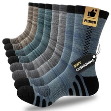 8 Pairs Mens Crew Athletic Work Long Socks Calf Cushioned Socks for Sports Ru...
