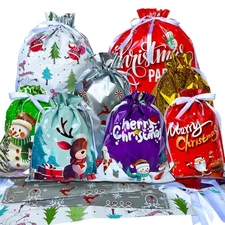 38PCS Christmas Bags For Gifts,Christmas Drawstring Gift Bags With Ribbon Tie...