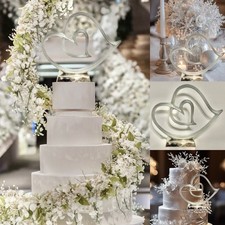 Cake topper matrimonio doppio cuore metallo argento scultura anniversario 10” XL