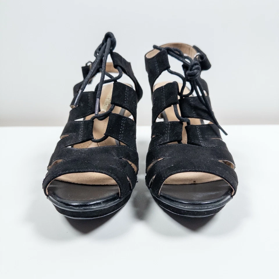 Naturalizer Women’s Black Suede Lace Up Heels Size 6.5M Strappy Platform Sandals - Image 2 of 4