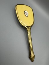 Vintage Yellow W Flower Brass Trim Hairbrush Art Deco Style Vanity Brush
