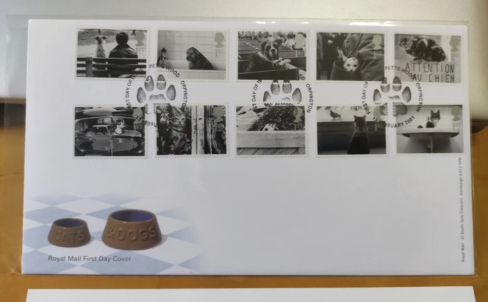 2001 UK Great Britain Royal Mail 猫咪狗狗 Cats and Dogs Black White photos stamp FDC - Image 3 of 4
