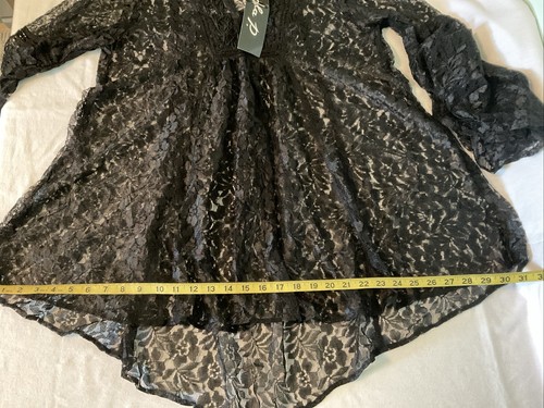 Lola P Black Sheer Lace Tunic Top Bell Sleeve Boho Witchy Womens Size L NWT - Picture 4 of 10