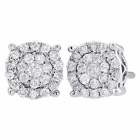 10K WeißGold Diamant Blumen Ohrstecker 7,70Mm Cluster Kreis Ohrringe 0,50 Ct.