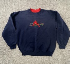 Vtg Cardinal Bird Womens Embroidered Holy Branch Crew Neck Sweatshirt sz M USA