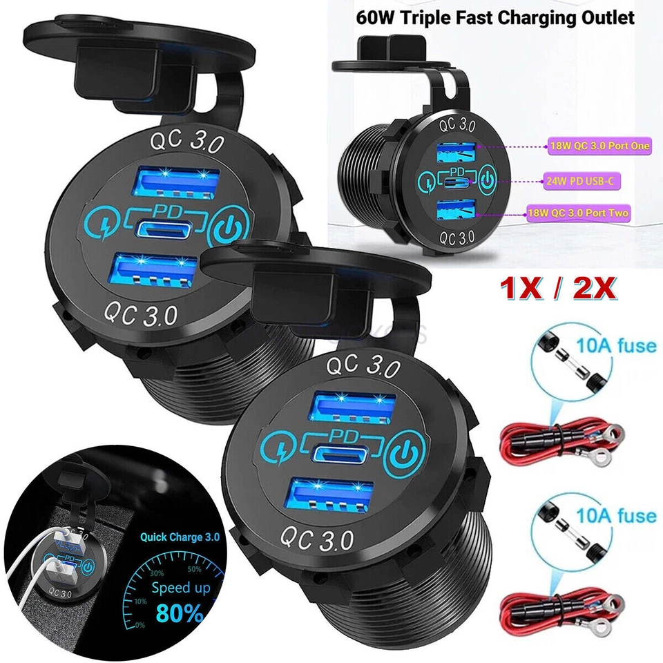 12V Car Cigarette Lighter Socket Dual QC3.0 USB Port Fast Charger Power Adapter - Image 3 of 4