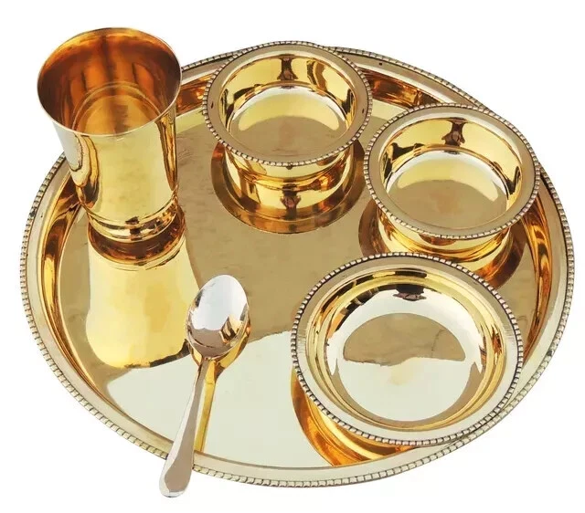 Pure Brass Thali Set Dinner Set For Home Kitchen Decor & Dinner Wear set - Image 3 of 4