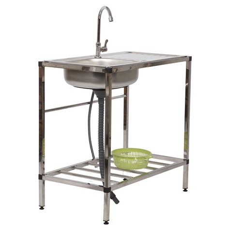 Stainless Steel Utility Sink Single Bowl Kitchen Stand Basin With Drain-pipe - Picture 17 of 20
