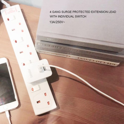 Extrastar Mains Electric Extension Lead 1/2/4/6 Gang 1/2/3/5M Cable 13A UK Plug  - Bild 128 von 161