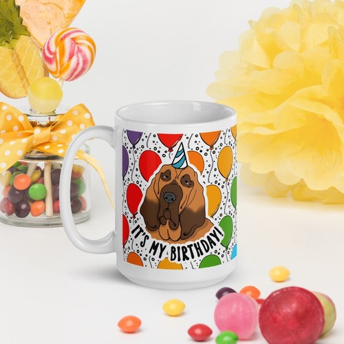 Bloodhound Rainbow Balloon Mug 15 Oz Pet Portrait Birthday Gift - Picture 14 of 24