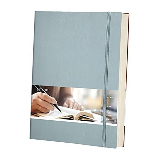 B5 Thick Leather Journal Notebook College Ruled GrayBlue Cover-image