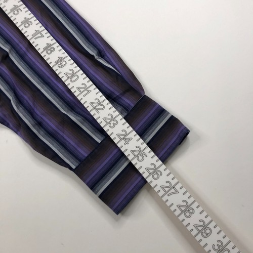 Bugatchi Uomo 16/35 Button Long Sleeve Striped Dress Shirt Purple PLS READ - Picture 8 of 11