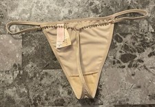 NWT VICTORIA'S SECRET M NUDE BEIGE GOLD RHINESTONE VINTAGE RARE V STRING PANTIES