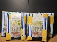 Lot Of 5 BRAND NEW Mainstays 70" Round PEVA Vinyl Lemon & Blue Stripe Tablecloth