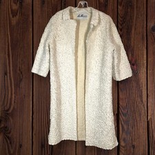 Vintage Lee Herman Ivory Coat Jacket 60s Shirred Ribbon Off White Classic