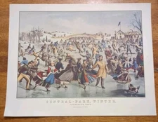 Vintage "Central-Park, Winter The Skating Pond" Poster Art Print Lithograph N.Y.
