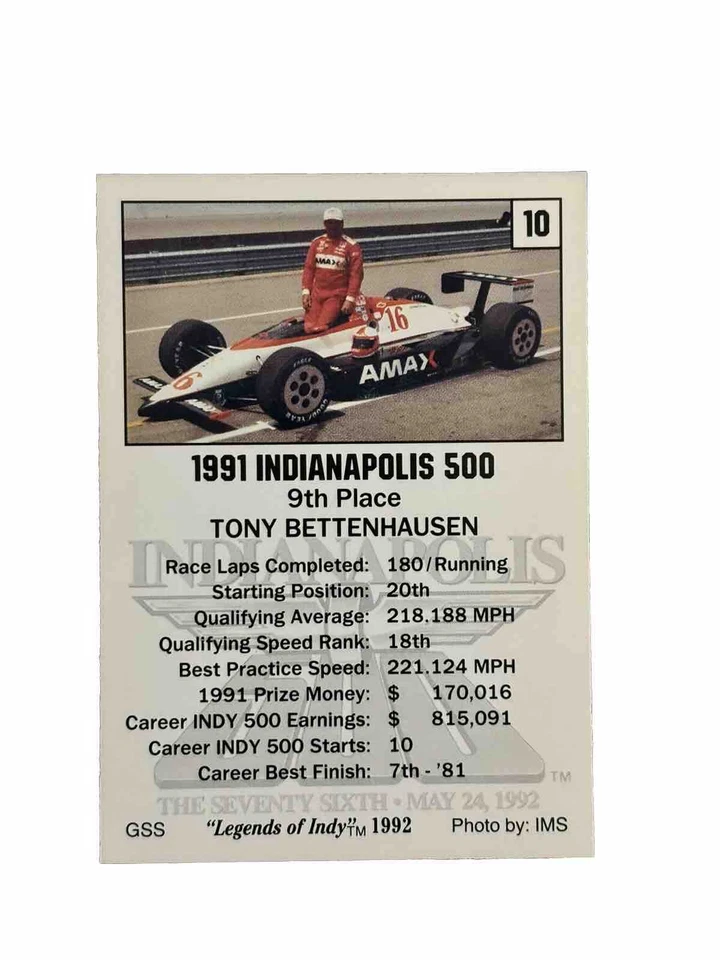 Brand New: Vintage 1992 Collegiate Collection Legends of Indy Tony Bettenhausen  - Image 2 of 2