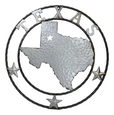 Large 24" Rustic Western Lone Star State Texas Galvanized Metal Wall Circle Sign