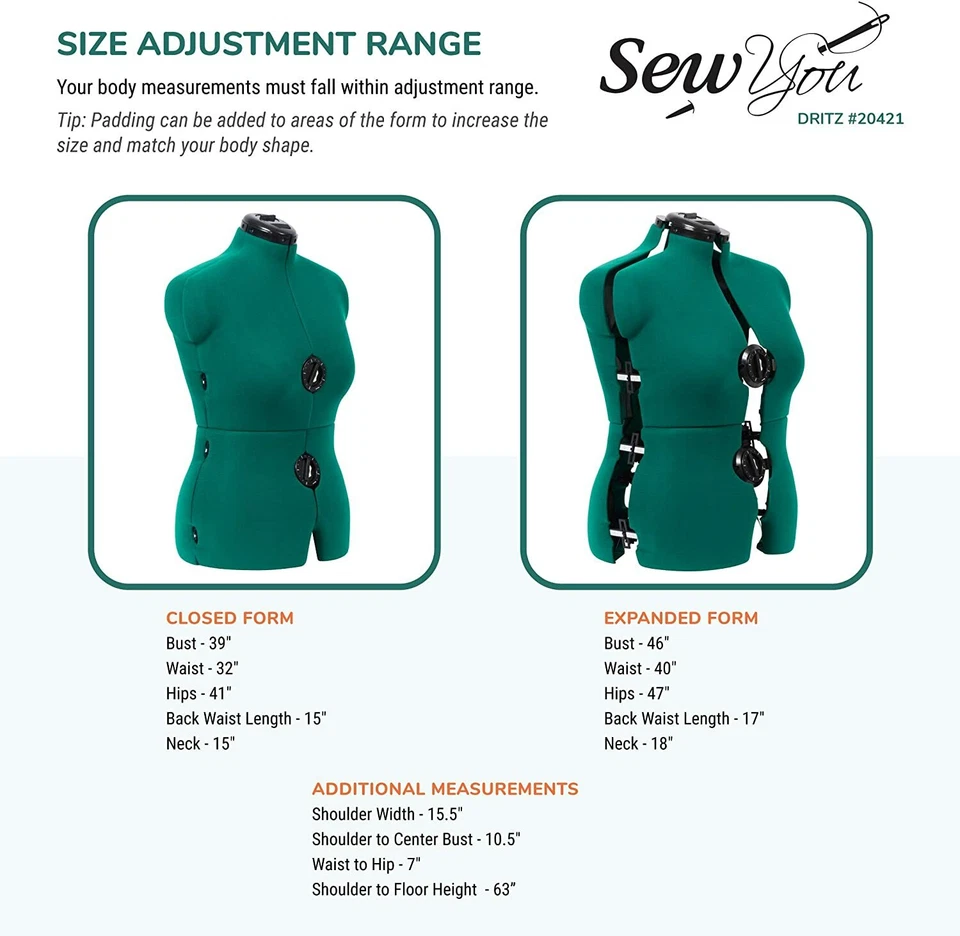 Forma de vestido ajustable para coser figura completa maniquí femenino base torso mediano Foto 3 de 4