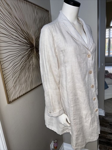 Flax 100% Linen Women’s Size M Button Front Jacket Shirt Oversized Lagenlook - Picture 4 of 17