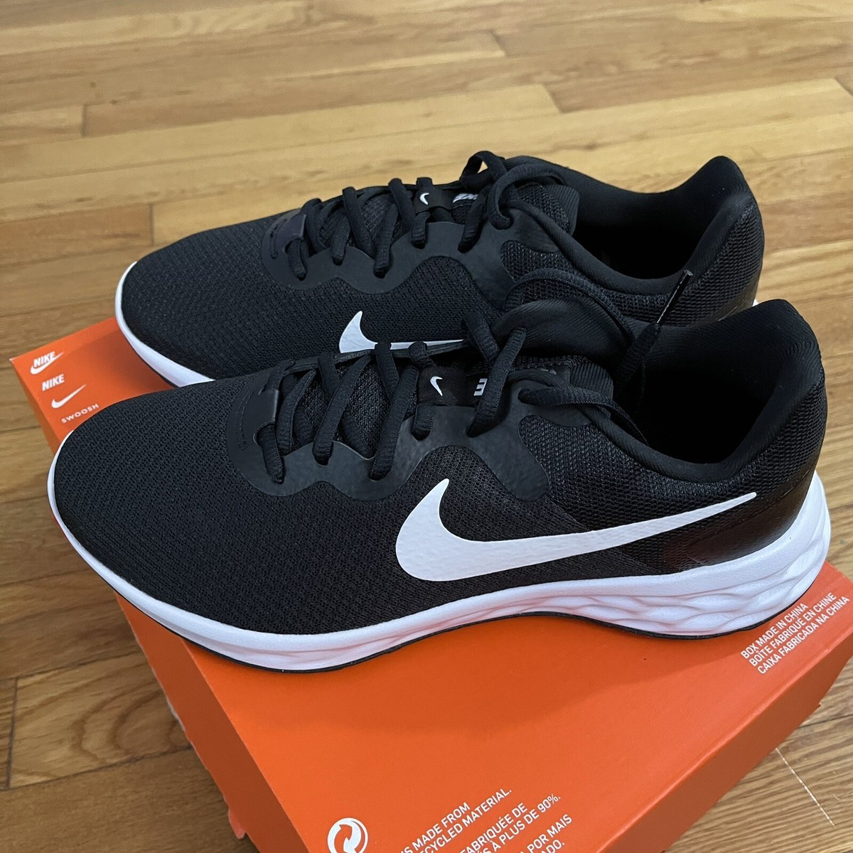 🔥Nike REVOLUTION 6 Mens Black White Extra Wide (4E