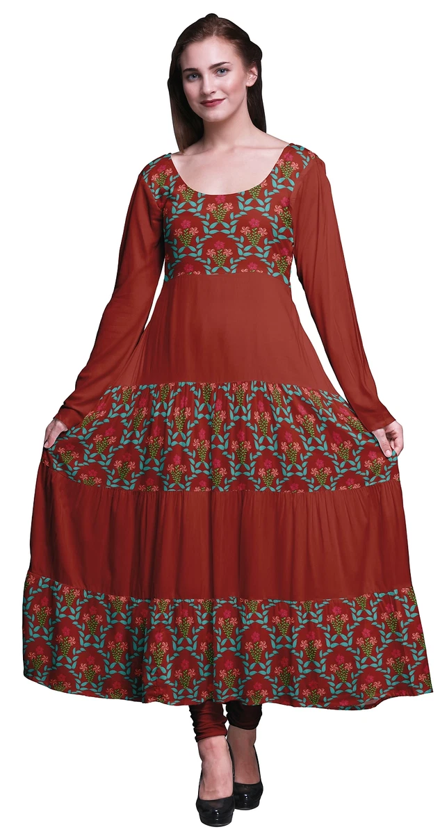 Bimba Artistic Long Anarkali Kurti Full Sleeve Indian Kurtas For