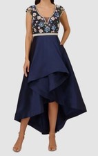 Adrianna Papell Women's Blue Beaded High-Low Taffeta Gown Dress Size 6