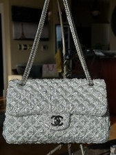Chanel Rare Double Flap Puffy Quilted Metallic Silver Bijoux Lame