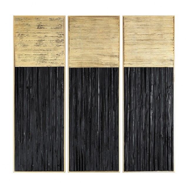 Uttermost 04146 Pierra Charcoal Black and Metallic Gold Leaf Wall