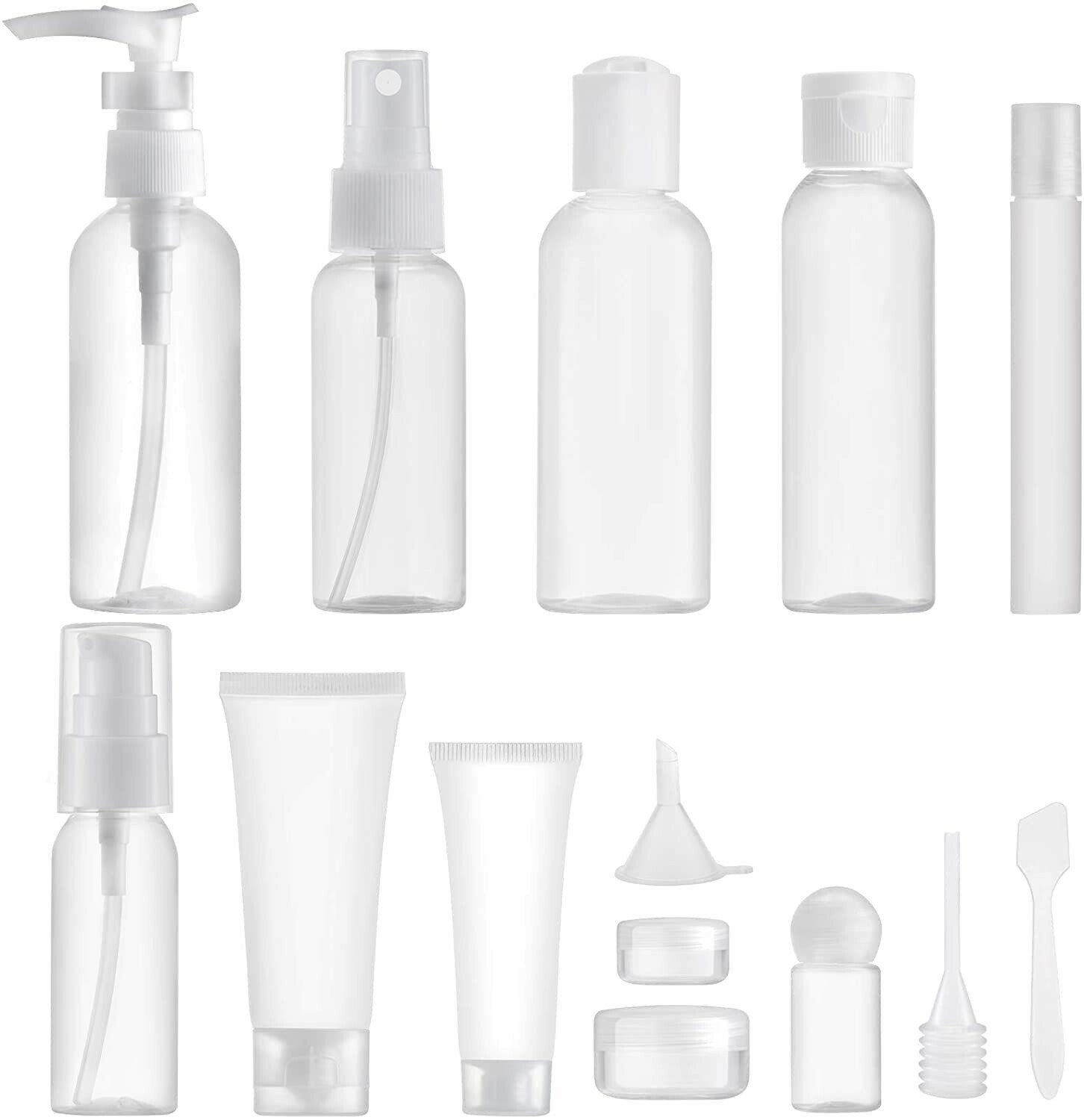 Contenant Bouteille Plastique 14 Pièces Voyage 100ml Max avec Accessoires de Remplissage