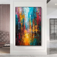 Hand-Painted Oil Painting on canvas Modern Pink Wall Art Abstract streetscape