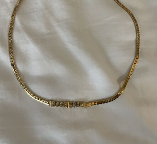 gold-toned choker necklace with faux-diamonds - image 1