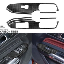 6Pcs Real Carbon Fiber Window Lift Switch Panel Cover For Ford Mustang GT 24-25