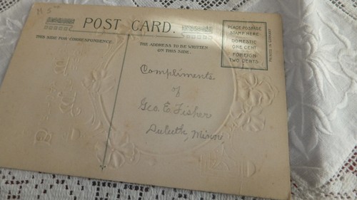 Antique Rare Birthday Post Card embossed violets gold man Lowell John Winch - Picture 3 of 3